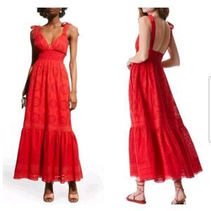 Alice + Olivia Levine Red Eyelet Embroidered Maxi Dress Size 4
